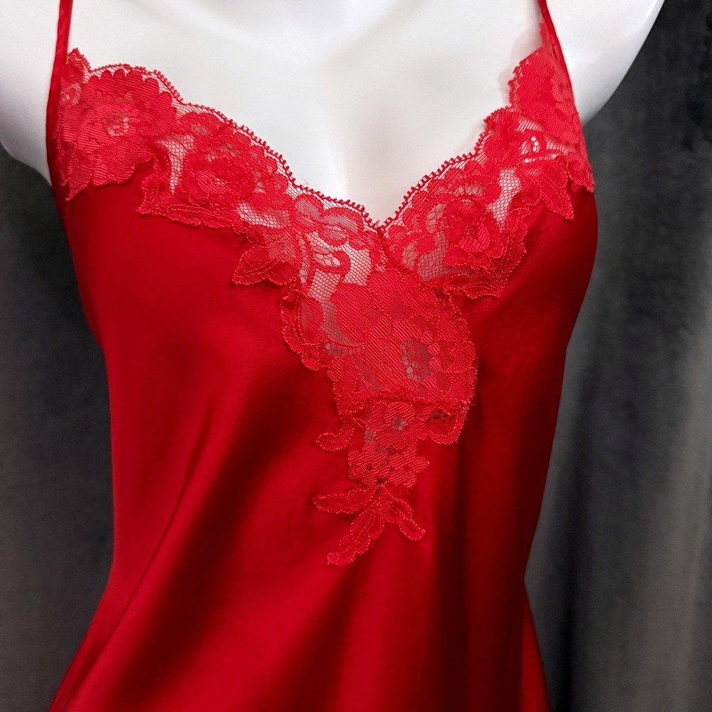 Vintage Victorias Secret Red Silk Slip Dress Lace Coquette Y2K Fairycore M - Picture 3 of 8